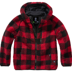 Veste polaire enfant Brandit Teddyfleece &agrave; capuche - Rouge / Noir / 170/176 cm