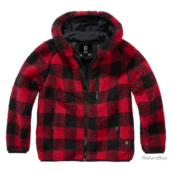 Veste polaire enfant Brandit Teddyfleece � capuche - Rouge / Noir / 170/176 cm