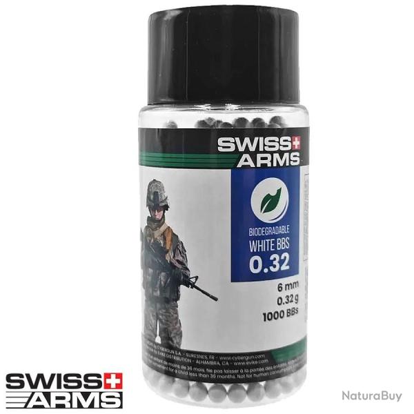Billes airsoft 0.32g bio Swiss Arms - 1000 BB blanches