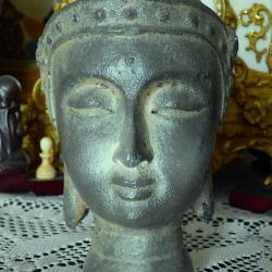 2&egrave;me T&Ecirc;TE DE BOUDDHA IMITANT UN OBJET ANCIEN, LOURDE, DECORATIVE, PAS EN RESINE - JOLIE ET SATINEE -
