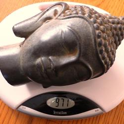 3&egrave;me T&Ecirc;TE DE BOUDDHA VIEILLIE COMME 1 OBJET ANCIEN, LOURDE, NO RESINE - JOLIE - SATINEE + NUANCES -