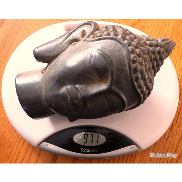 3�me T�TE DE BOUDDHA VIEILLIE COMME 1 OBJET ANCIEN, LOURDE, NO RESINE - JOLIE - SATINEE + NUANCES -