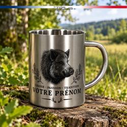 Tasse de chasse personnalis&eacute;e en inox 300 mL (sanglier)