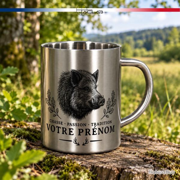 Tasse de chasse personnalis�e en inox 300 mL (sanglier)