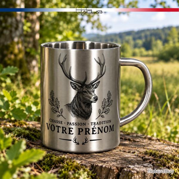 Tasse de chasse personnalis�e en inox 300 mL (cerf)
