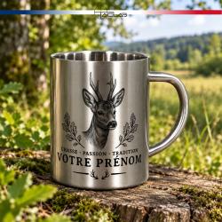 Tasse de chasse personnalis&eacute;e en inox 300 mL (chevreuil)
