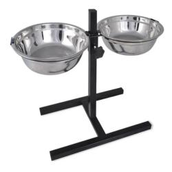Support gamelles chien acier inoxydable 2x4,1 L hauteur r&eacute;glable 6 &agrave; 48 cm