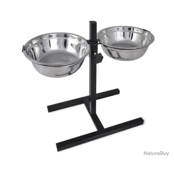 Support gamelles chien acier inoxydable 2x4,1 L hauteur r�glable 6 � 48 cm