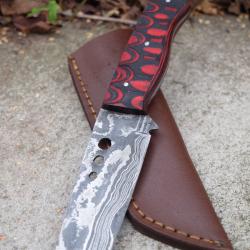 Couteau Tactical Urbain Tanto Damas Lame Acier 256 Couches Manche Coccinelle 3D Etui Cuir Artisanale