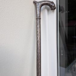 Canne-dague indo-persane acier damasquin&eacute; argent t&ecirc;te de panth&egrave;re XXe
