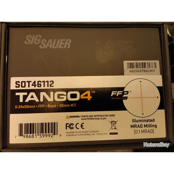 Lunette de tir TANGO 4  SIG SAUER   6*24-50 FFP    Mrad      SOT46112   Tube30MM    PROMO !!!