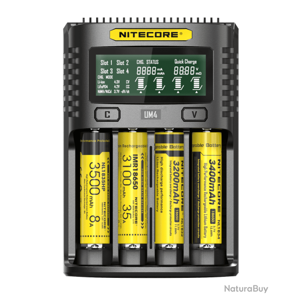 Chargeur d'accus Nitecore UM4 quatre emplacements USB