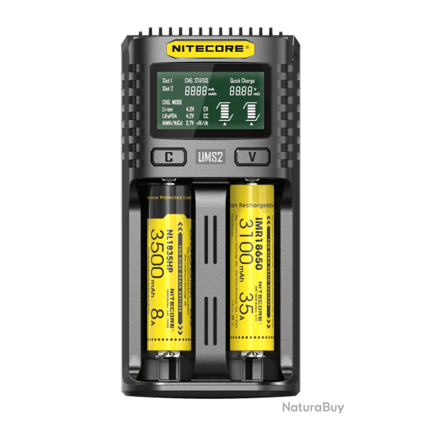 Chargeur d'accus Nitecore UMS2 deux emplacements 3 A