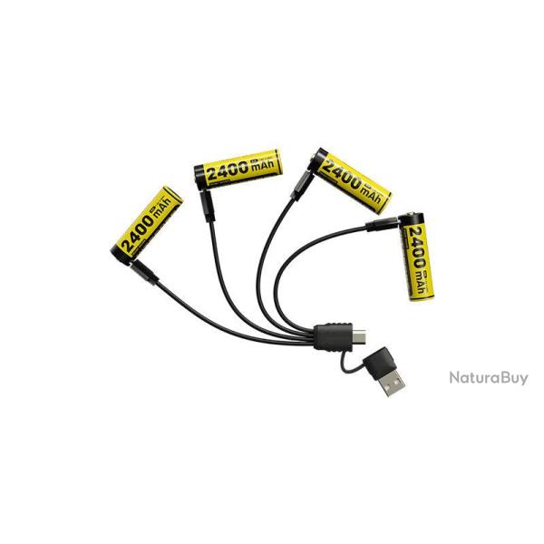 Piles AA rechargeables USB-C Nitecore NH2400 lot de 4