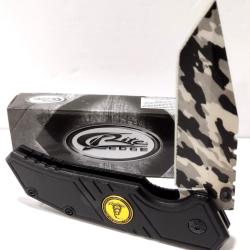 Couteau Semi AUtomatic Rite Edge Don't Tread Camo Acier 3Cr13 Camouflage Tanto Manche Alu Noir Line