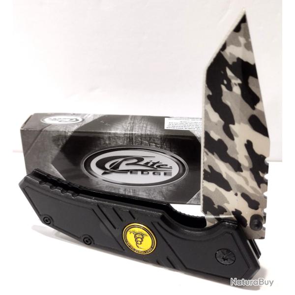 Couteau Semi AUtomatic Rite Edge Don't Tread Camo Acier 3Cr13 Camouflage Tanto Manche Alu Noir Line