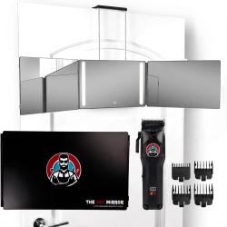 Kit : tondeuse miroir 360 LED 3 voies pour coiffeur Kit : miroir de barbier &agrave; trois voies + tondeuse