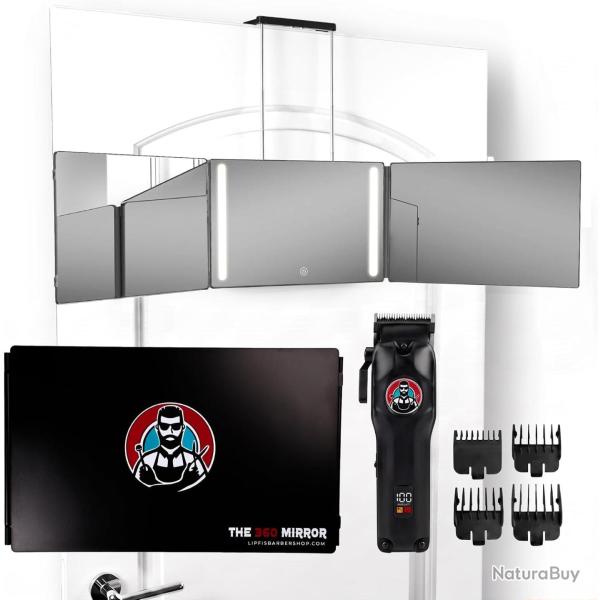 Kit : tondeuse miroir 360 LED 3 voies pour coiffeur Kit : miroir de barbier � trois voies + tondeuse