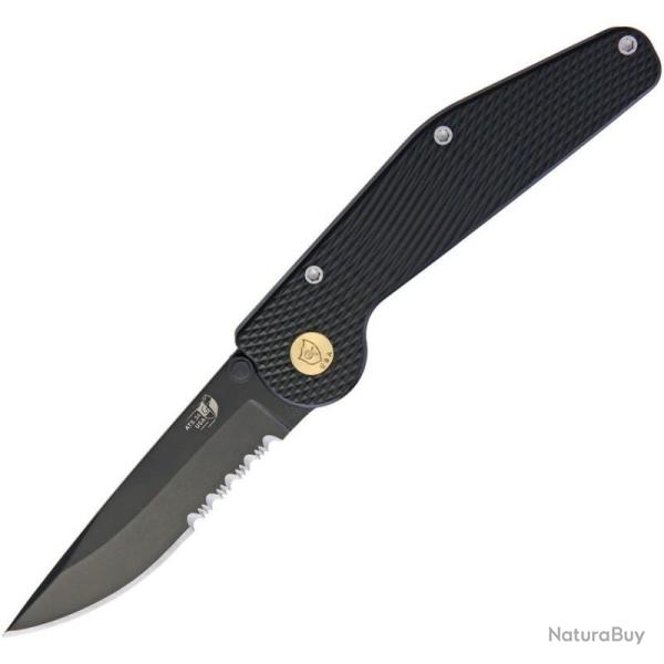 Couteau GT Knives Drop Point Combo Lame Acier ATS-34 Manche Aluminium Noir Button Lock Made In USA