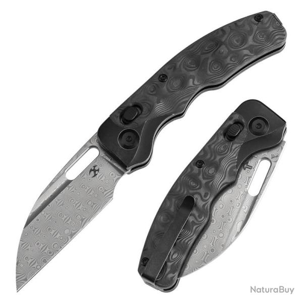 Couteau Kansept Vivid Lame Damas Manche Titane Carbone Noir Crossbar Lock K1094V1