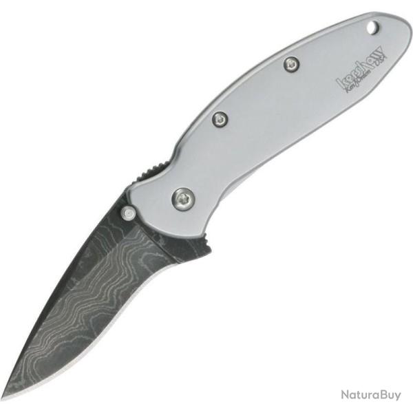 Couteau Kershaw Scallion Lame Damas Manche Inox Gris Framelock Made In USA KS1620DAM