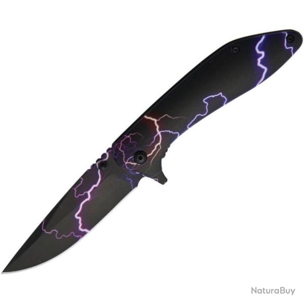 Couteau Pliant Rough Rider Galaxy Lightning Linerlock Lame Acier Inoxydable Manche Inox Noir RR2130