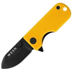 Couteau Pliant Wesn Microblade Lame Acier D2 Manche G10 Jaune et Titane Noir Framelock WESN0163