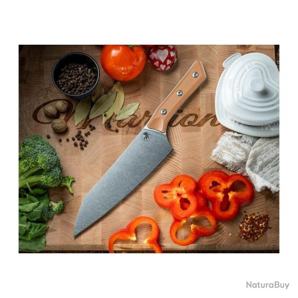 Couteau Fixe Microtech Chef Lame Acier M390MK Manche G10 Ember �tui Feutre Made In USA MCT300010EM