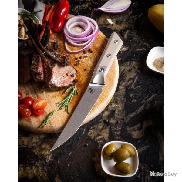 Couteau Fixe Microtech Boning Lame Acier M390MK Manche G10 Ivoire �tui Feutre MCT3100B10IV