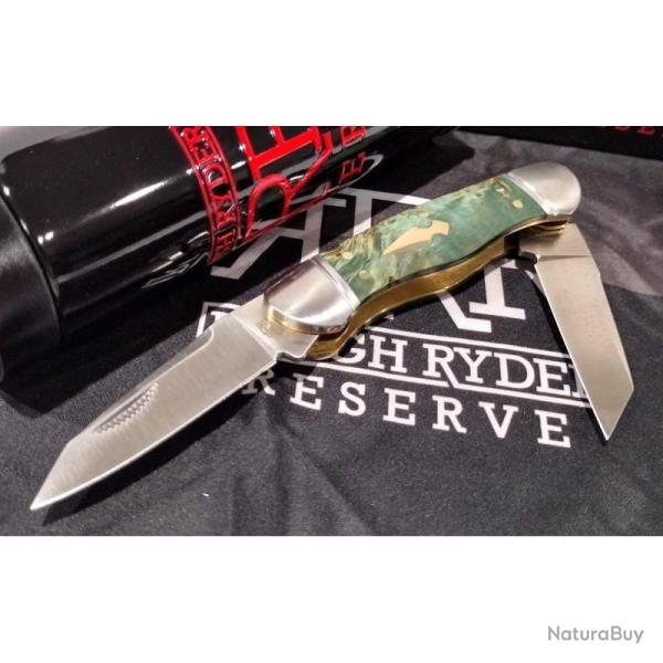 Couteau Pliant Rough Ryder Reserve Kayak Lame Acier D2 Manche Ch�ne Stabilis� Vert Slip Joint RRR018
