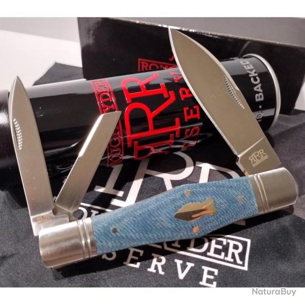 Couteau Pliant Rough Ryder Reserve Whittler Lame Acier D2 Manche Micarta Bleu Slip Joint RRR003BM