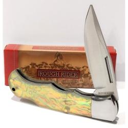 Couteau Pliant Rough Rider Crystal Glo Lame Acier Inox Manche Synth&eacute;tique Iris&eacute; Lockback RR2745