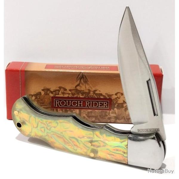 Couteau Pliant Rough Rider Crystal Glo Lame Acier Inox Manche Synth�tique Iris� Lockback RR2745