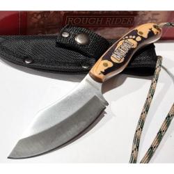 Couteau Fixe Rough Rider Big Foot Hunter Lame Acier Inox Manche Bois Clair &Eacute;tui Nylon RR2174