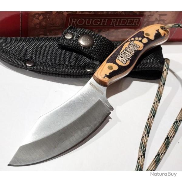 Couteau Fixe Rough Rider Big Foot Hunter Lame Acier Inox Manche Bois Clair �tui Nylon RR2174