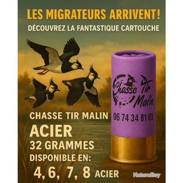 CARTOUCHES ACIER 12/70 32G CHASSE TIR MALIN 7