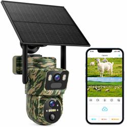 Cam&eacute;ra 4G Solaire Double Objectif 2K PTZ 355&deg; - SIM PIR Vision Nocturne
