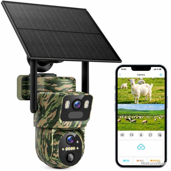 Cam�ra 4G Solaire Double Objectif 2K PTZ 355� - SIM PIR Vision Nocturne