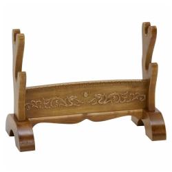 Pr&eacute;sentoir double pour sabres japonais - Bois et motifs dragons