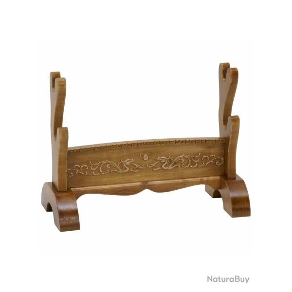 Pr�sentoir double pour sabres japonais - Bois et motifs dragons