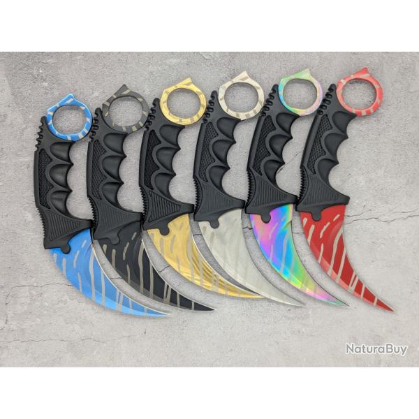 Lot de 6 Couteaux Karambit Tiger Tooth CS:GO/CS2 IRL - Lames aff�t�es en acier inox - R�pliques 1/1