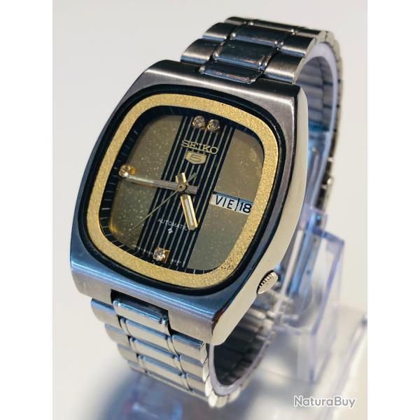 Montre Vintage Seiko 5 Automatique Calibre 6309 100% D'Origine Cadran Dor� et Noir Orn� de Cristaux