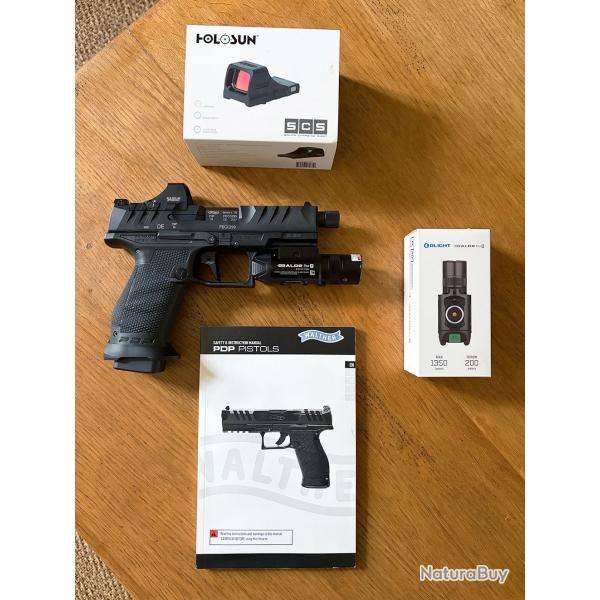 Walther PDP Pro SD Compact OR 4,6" + Point rouge Holosun + + lampe Olight BLDR Pro