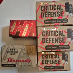 Lot 110 cartouches Calibre 12 Hornady 12/70- 80 CRITICAL DEFENSE Buckshot + 30 Balles SST & MonoFlex