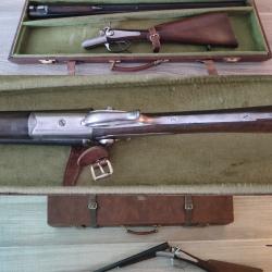 Joli et propre fusil juxtapos&eacute; Li&eacute;gois calibre 16/65 percussion centrale avant 1893 avec malette