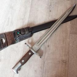 70522 Baionnette Suisse 1889 pour fusil Rubin Schmidt 1889, 96/11, G11 - Avec son porte fourreau
