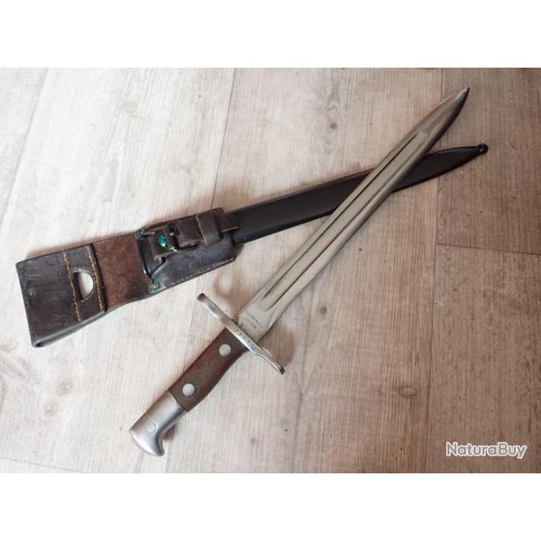 70522 Baionnette Suisse 1889 pour fusil Rubin Schmidt 1889, 96/11, G11 - Avec son porte fourreau