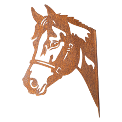 T&ecirc;te de cheval en m&eacute;tal, d&eacute;coration &eacute;questre en acier brut 2 mm fabriqu&eacute;e en France - pli&eacute;