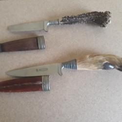 2 couteaux de chasse ancien 1 HL Rostfrei patte de chevreuil lame neuf (ou Jagdnicker)+ 1 lame cass&egrave;