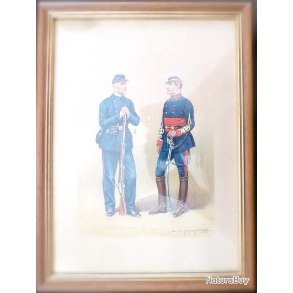 Gouache encadr�e repr�sentant un officier et un soldat de la garde nationale par :J.E. Hilpert
